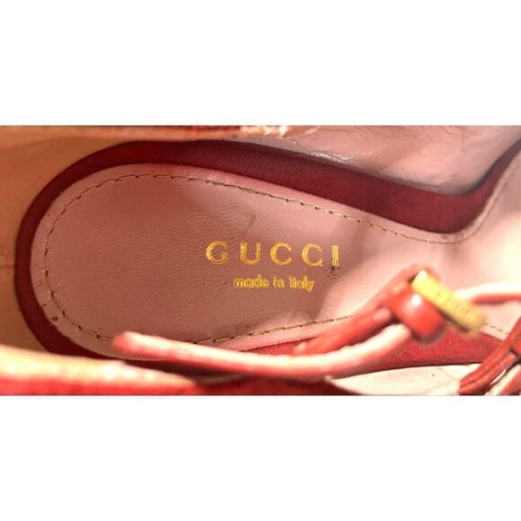 GUCCI SHOES LISBETH HIGH HEEL MARY JANE SUEDE LEATHER PEEP TOE PUMPS SZ 36/6 - Picture 6 of 10